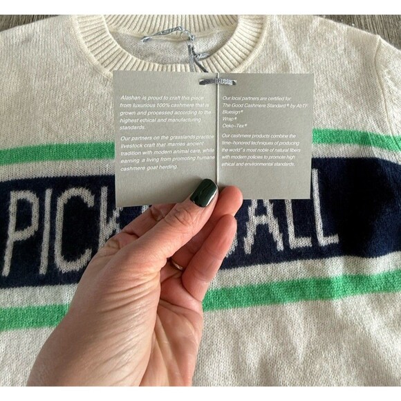Pickleball Striped Crewneck Sweater - White/Blue/Green - Picture 4 of 14